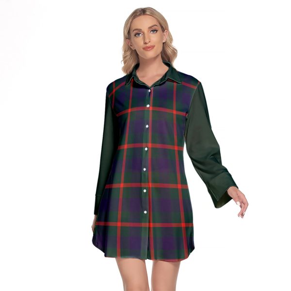 Agnew Modern Tartan Women s Lapel Shirt Dress With Long Sleeve Hot on Sale