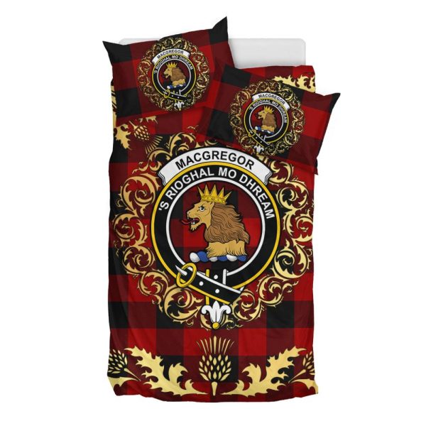 Rob Roy Macgregor Tartan Crest Bedding Set - Golden Thistle Style For Discount