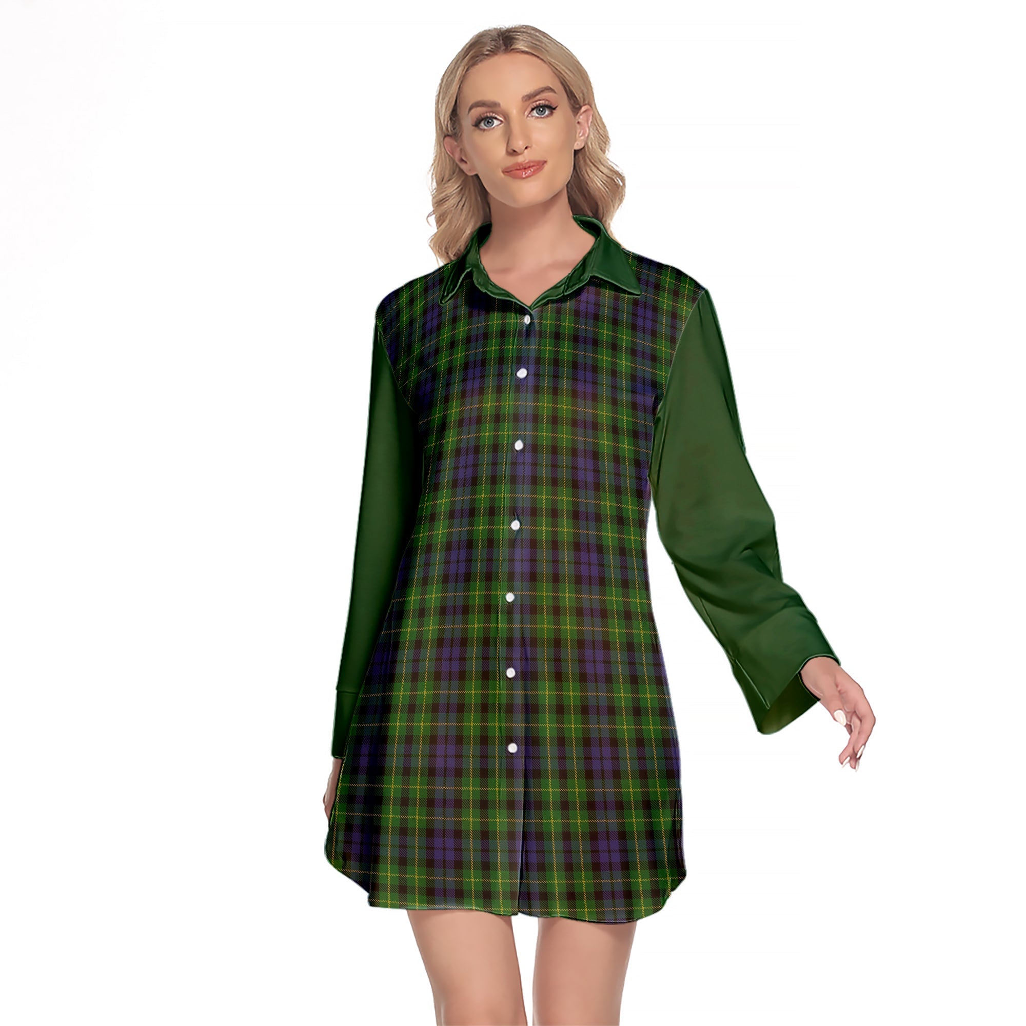 Campbell Of Breadalbane Tartan Women s Lapel Shirt Dress With Long Sleeve Online now