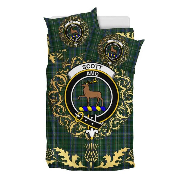 Scott Hunting 02 Tartan Crest Bedding Set - Golden Thistle Style For Sale