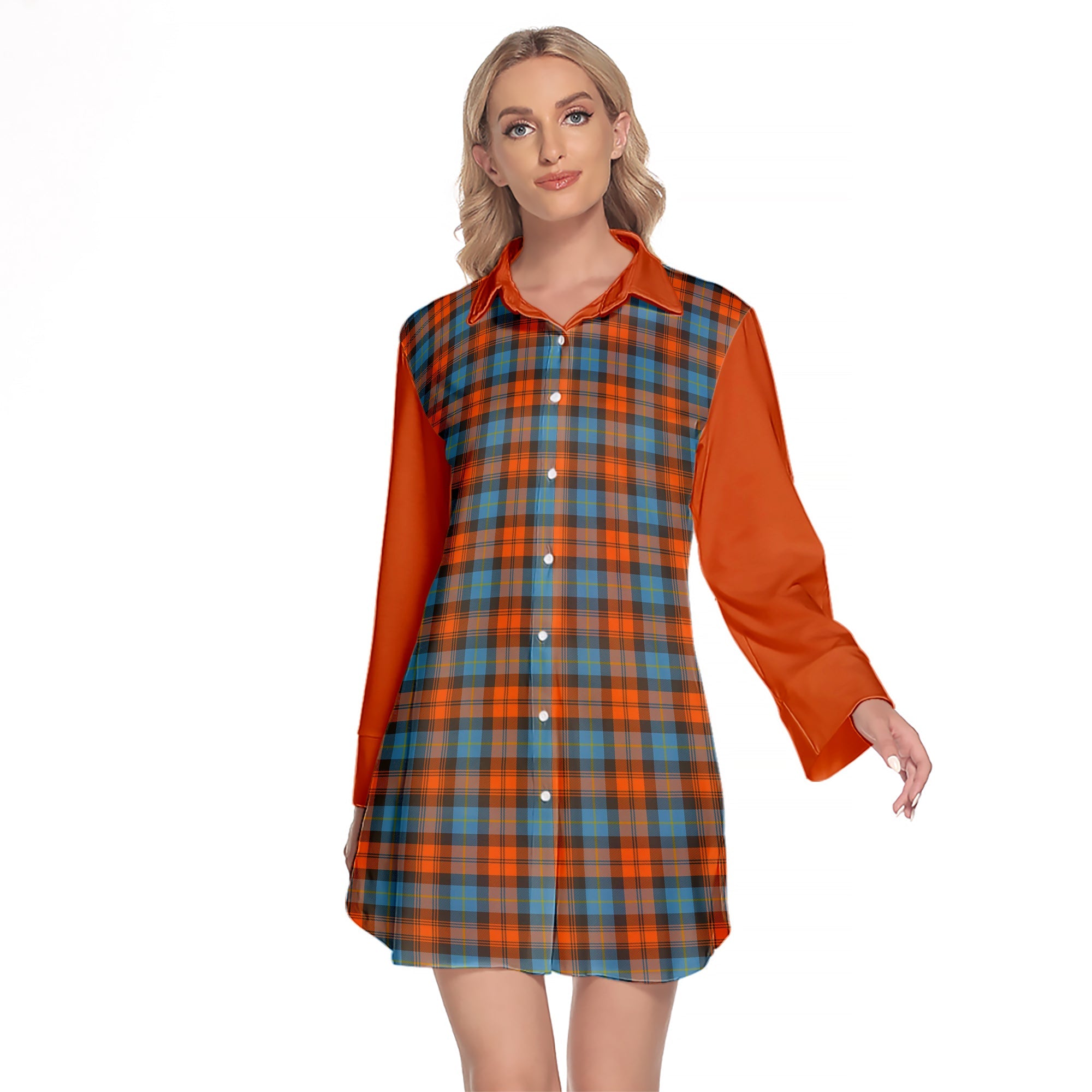 MacLachlan Ancient Tartan Women s Lapel Shirt Dress With Long Sleeve on Sale