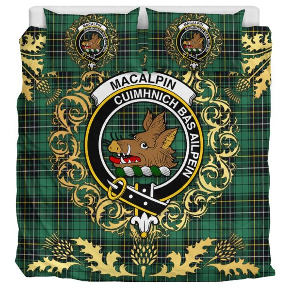 MacAlpin (MacAlpine) Ancient Tartan Crest Bedding Set - Golden Thistle Style For Sale - Image 3