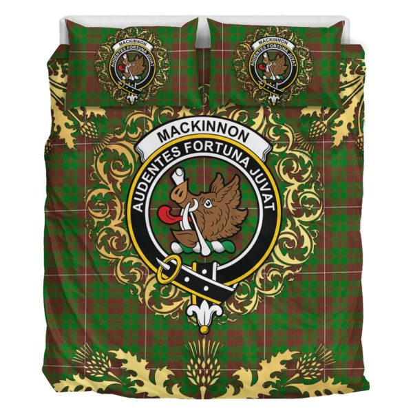 MacKinnon Hunting Modern Tartan Crest Bedding Set - Golden Thistle Style Online - Image 2