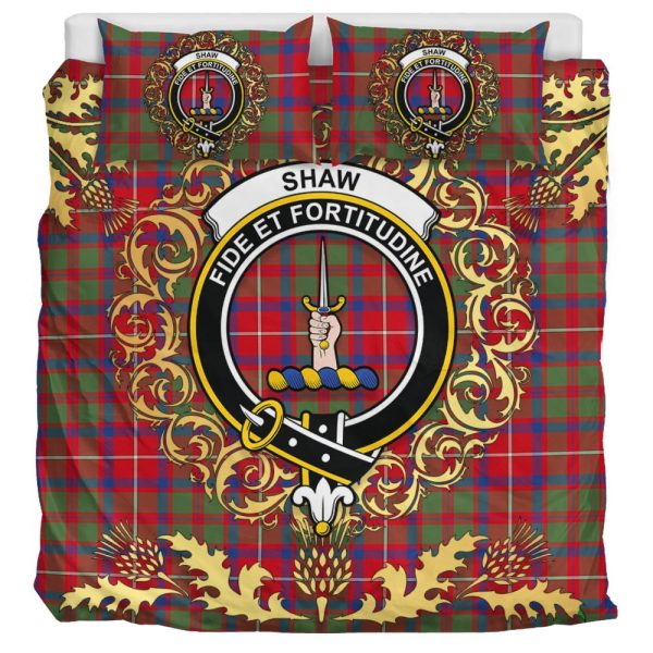 Shaw Red Modern Tartan Crest Bedding Set - Golden Thistle Style Online - Image 3