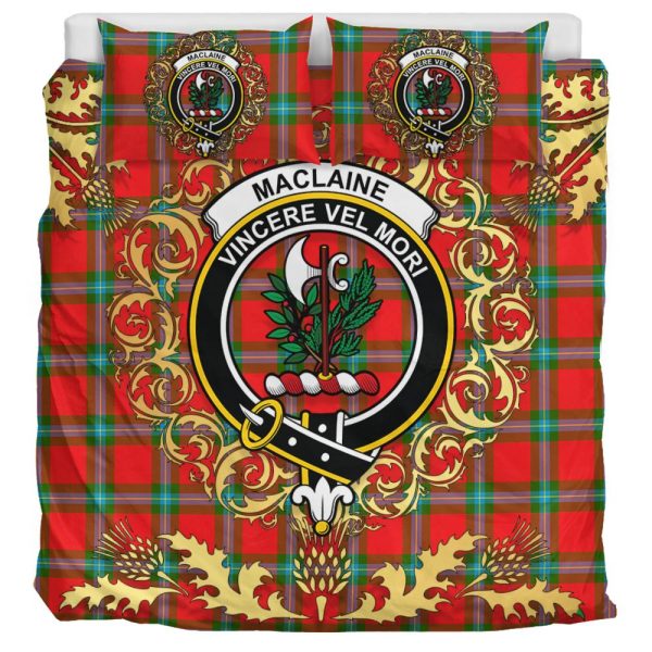MacLaine of Loch Buie Tartan Crest Bedding Set - Golden Thistle Style For Discount - Image 3