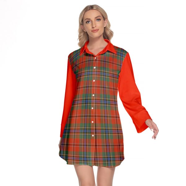 MacLean Of Duart Ancient Tartan Women s Lapel Shirt Dress With Long Sleeve For Discount
