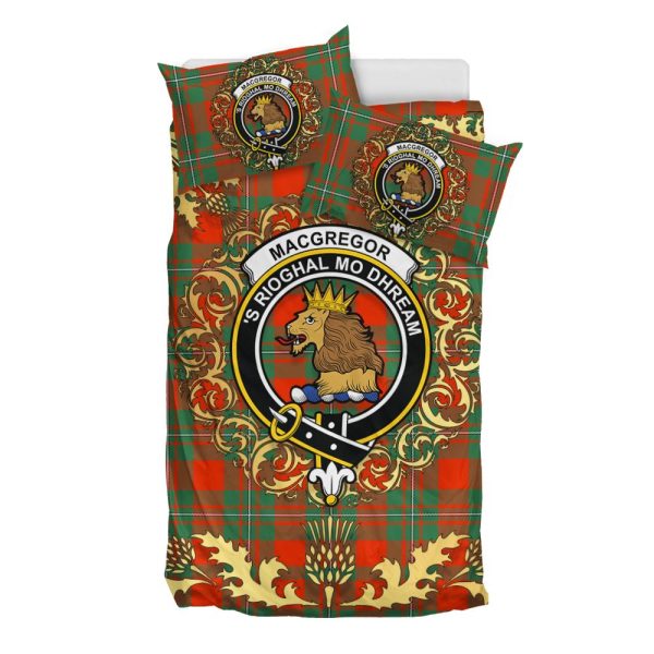 MacGregor Ancient Tartan Crest Bedding Set - Golden Thistle Style For Discount