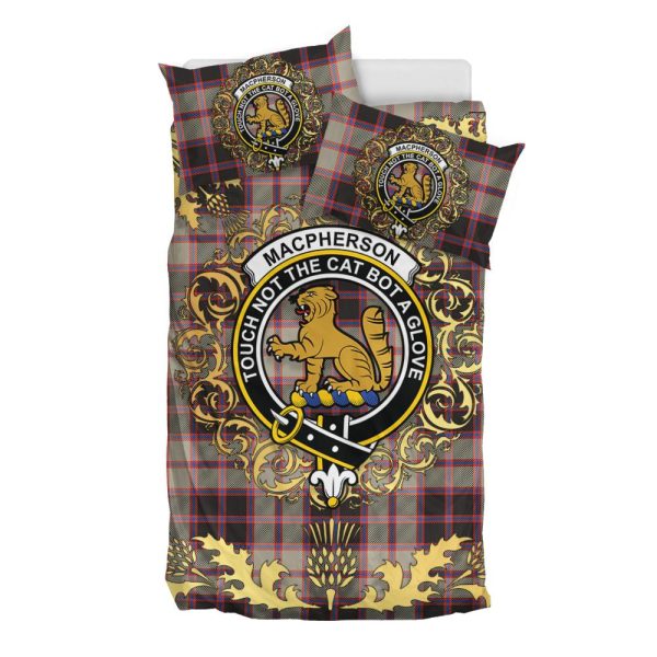 MacPherson Hunting Ancient Tartan Crest Bedding Set - Golden Thistle Style Sale
