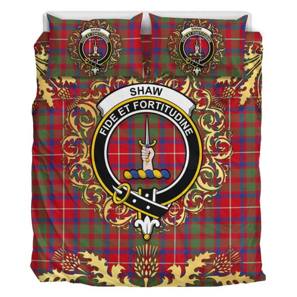 Shaw Red Modern Tartan Crest Bedding Set - Golden Thistle Style Online - Image 2