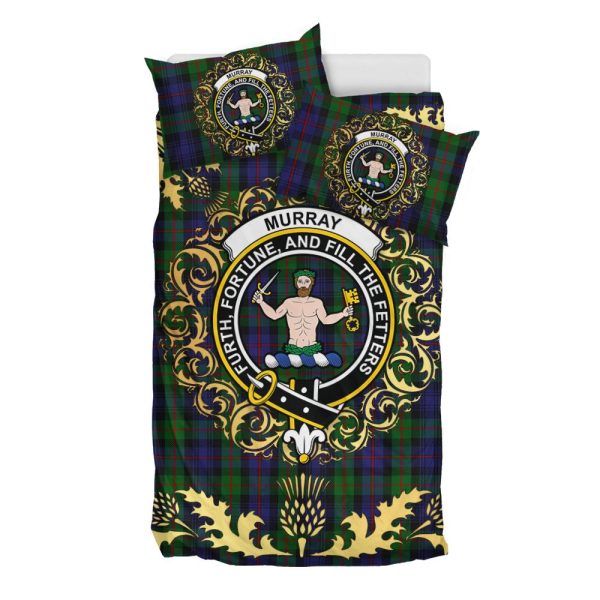 Murray of Atholl Tartan Crest Bedding Set - Golden Thistle Style Hot on Sale