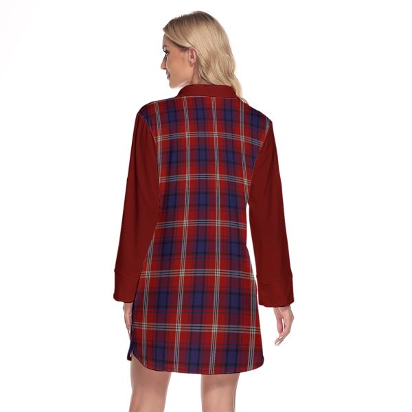 Ainslie Tartan Women s Lapel Shirt Dress With Long Sleeve Cheap - Image 2