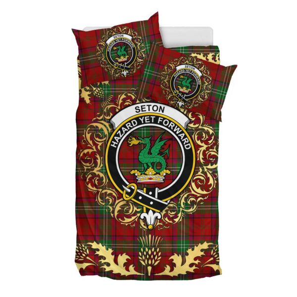 Seton Tartan Crest Bedding Set - Golden Thistle Style For Discount