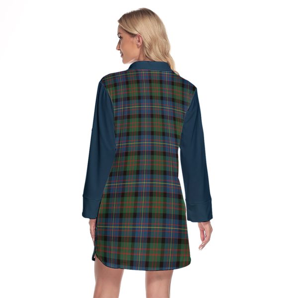 Cameron Of Erracht Ancient Tartan Women s Lapel Shirt Dress With Long Sleeve For Sale - Image 2