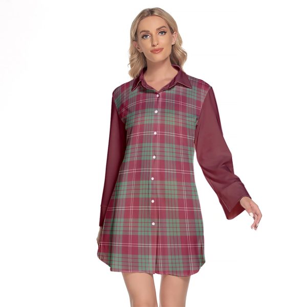 Crawford Ancient Of NewZealand Tartan Women s Lapel Shirt Dress With Long Sleeve Fashion