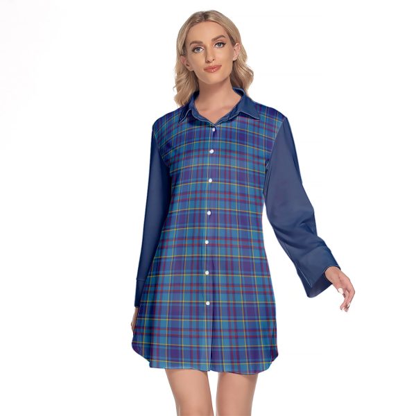 Mercer Modern Tartan Women s Lapel Shirt Dress With Long Sleeve Discount