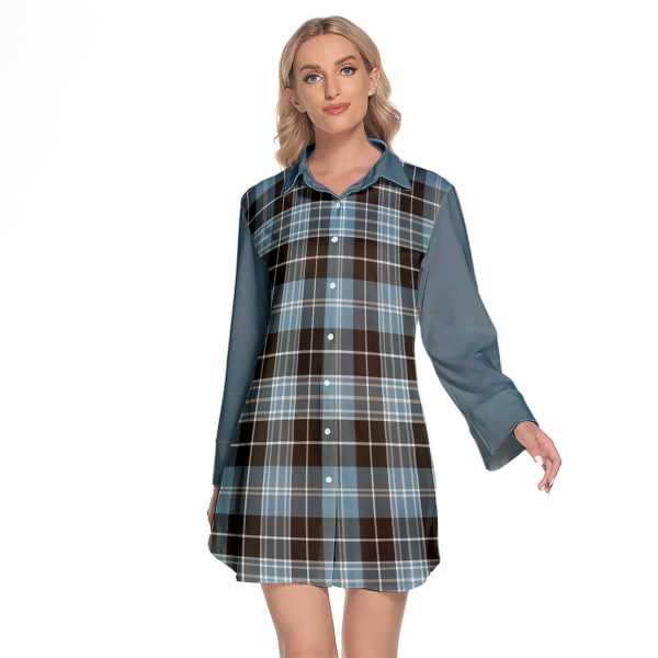 Clark Ancient Tartan Women s Lapel Shirt Dress With Long Sleeve Supply