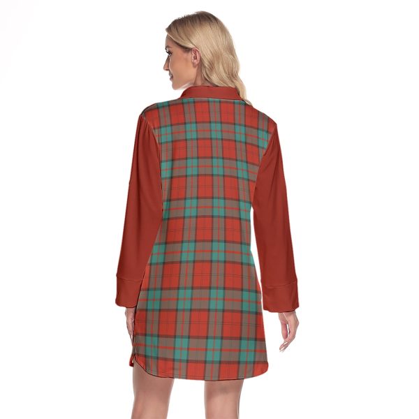 Dunbar Ancient Tartan Women s Lapel Shirt Dress With Long Sleeve Online Hot Sale - Image 2