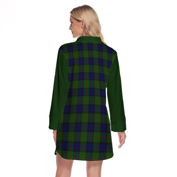 Dundas Modern Tartan Women s Lapel Shirt Dress With Long Sleeve For Sale - Image 2