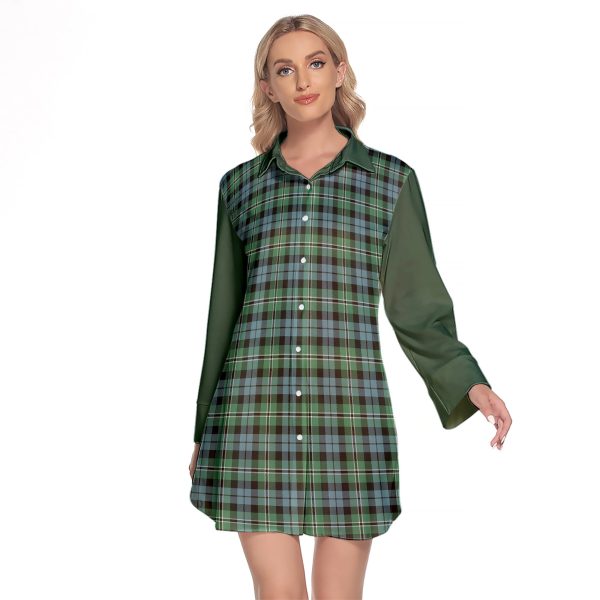 Melville Ancient Tartan Women s Lapel Shirt Dress With Long Sleeve Fashion