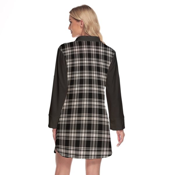 Menzies Black And White Tartan Women s Lapel Shirt Dress With Long Sleeve Online now - Image 2