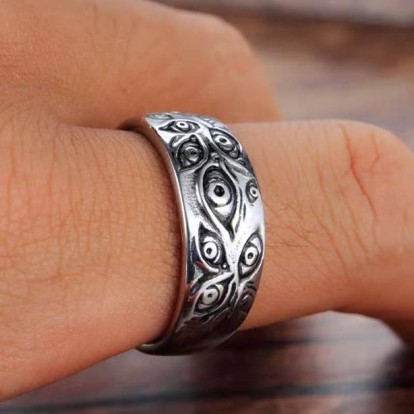 Women Retro Eyes Engraved Retro Hipster Ring Hollow Cross Rings For Sale - Image 3