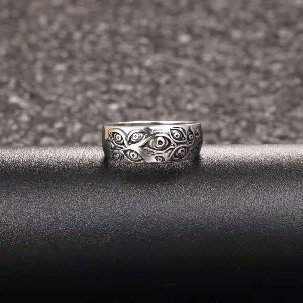 Women Retro Eyes Engraved Retro Hipster Ring Hollow Cross Rings For Sale - Image 4